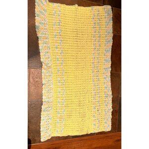 Handmade Vintage Yellow & Green Crochet Baby Blanket 54 x 31